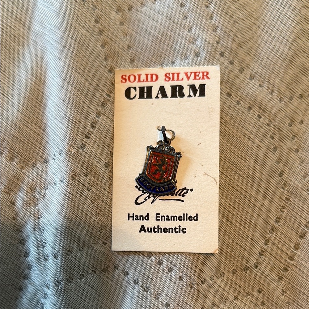 Solid Silver Scotland, travel, shield, Hand Enamelled Charm